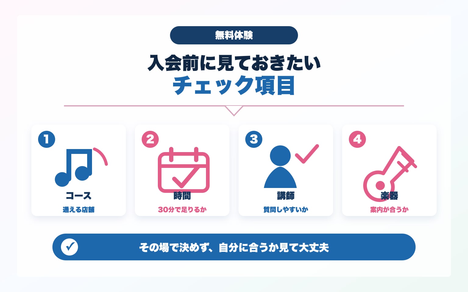 島村楽器の無料体験で入会前に見ておきたいチェック項目